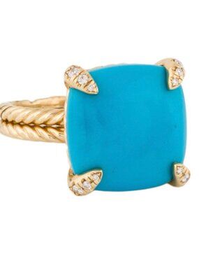 DAVID YURMAN 18K 750 YELLOW GOLD TURQUOISE & DIAMOND CHATELAINE RING